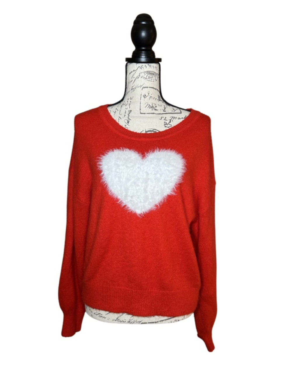 Sincerely Jules Size Large Fuzzy Red Sweater with Fuzzy White Heart
